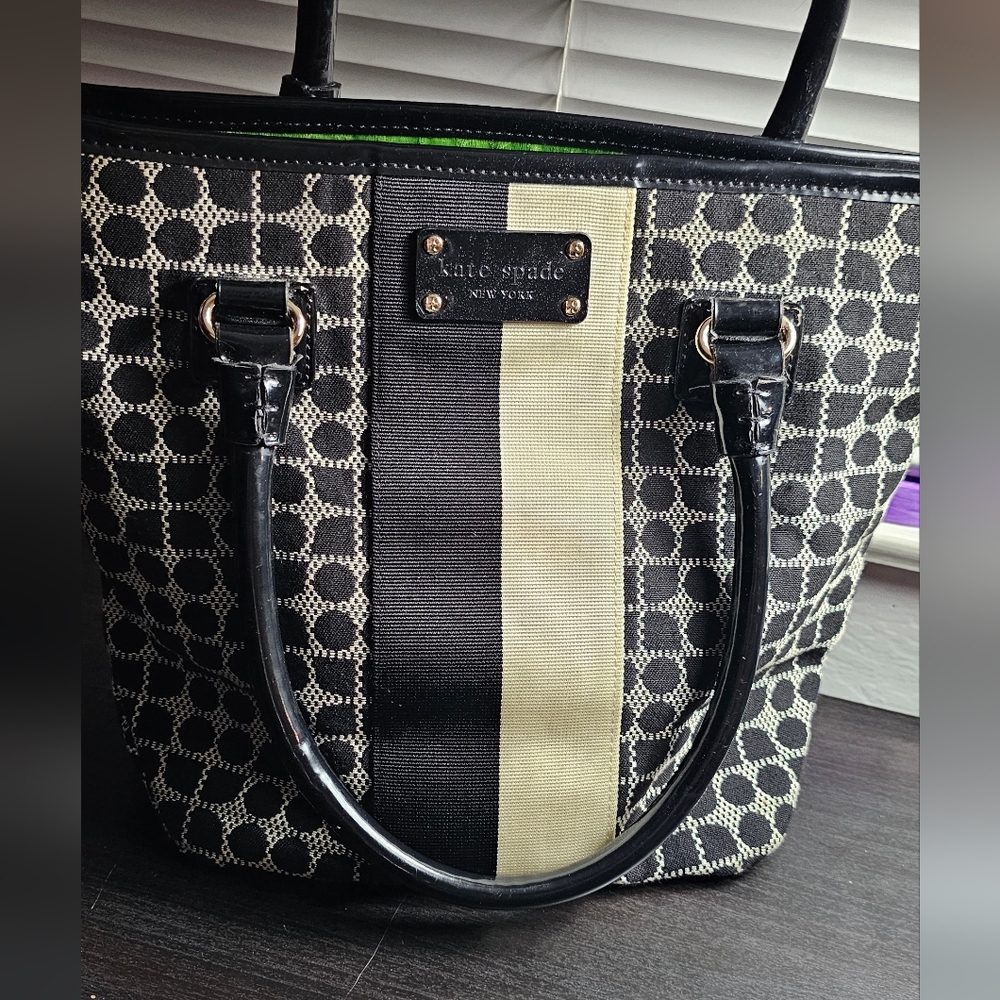 Vintage 90s Kate Spade Black and Tan Patterned Tote